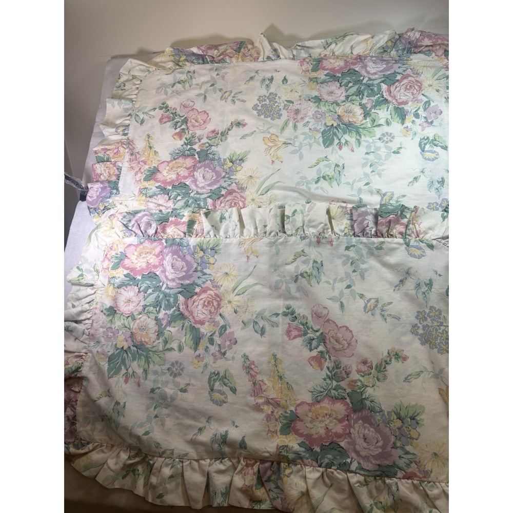 Vtg Laura Ashley Imogen Floral Ruffle King Pillow Shams Cream Cottagecore 2Pc